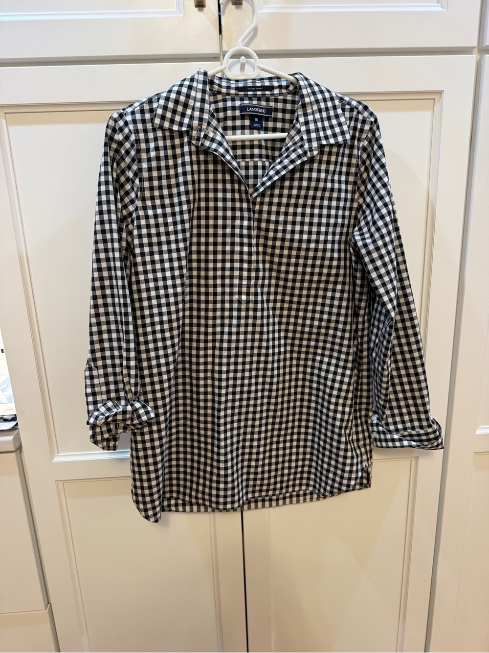 Lands' End Black & White Gingham Button-Up Shirt